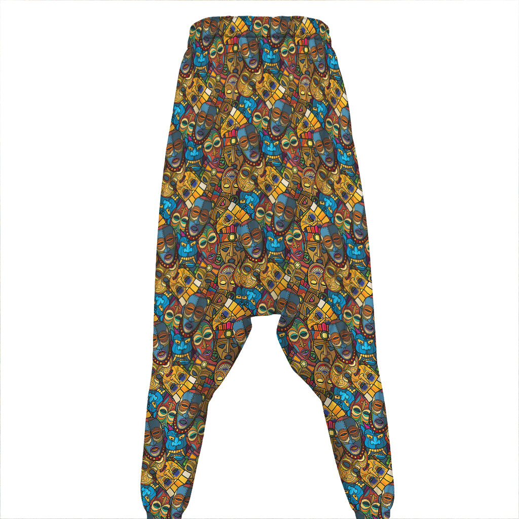 African Totem Masks Pattern Print Hammer Pants