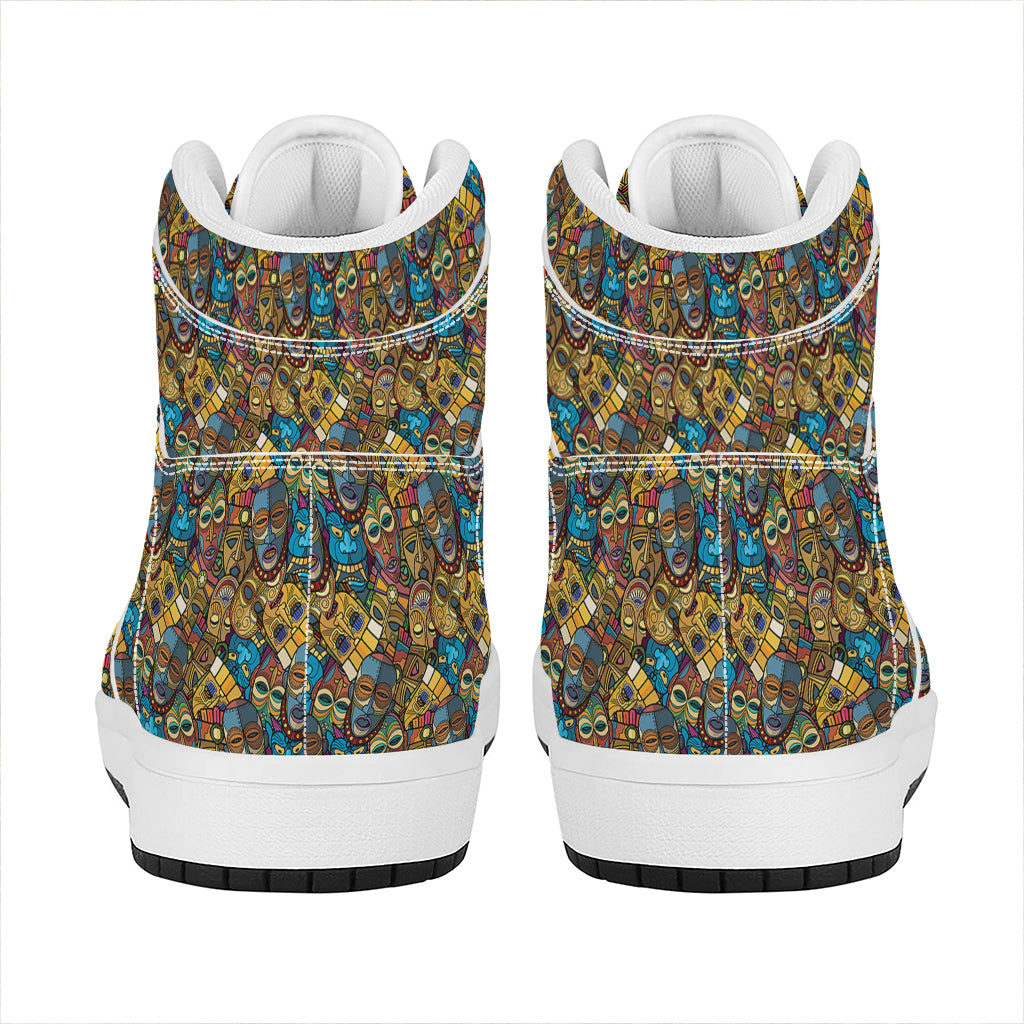African Totem Masks Pattern Print High Top Leather Sneakers