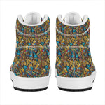 African Totem Masks Pattern Print High Top Leather Sneakers