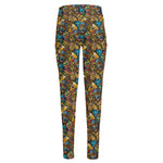 African Totem Masks Pattern Print High-Waisted Pocket Leggings