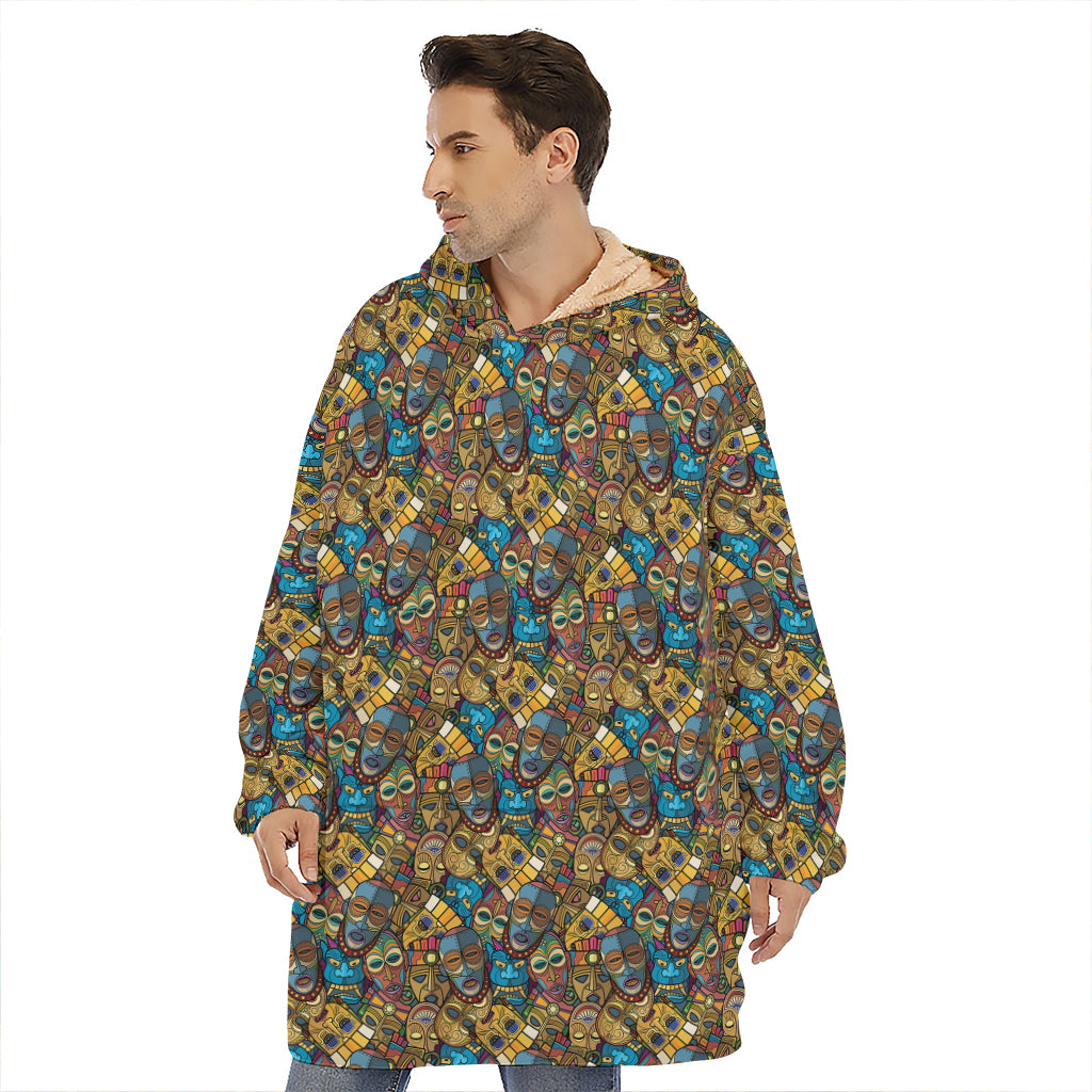 African Totem Masks Pattern Print Hoodie Blanket