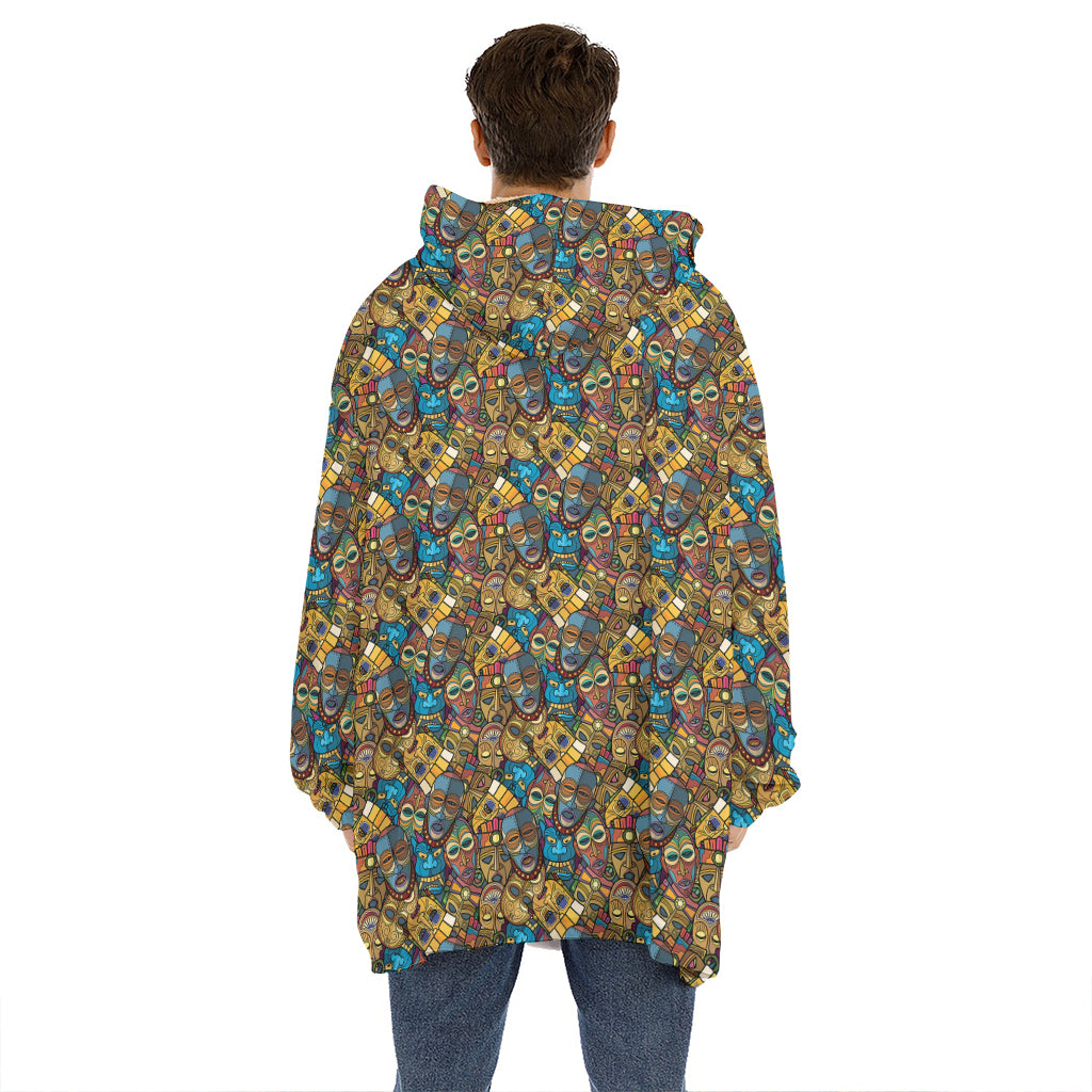 African Totem Masks Pattern Print Hoodie Blanket