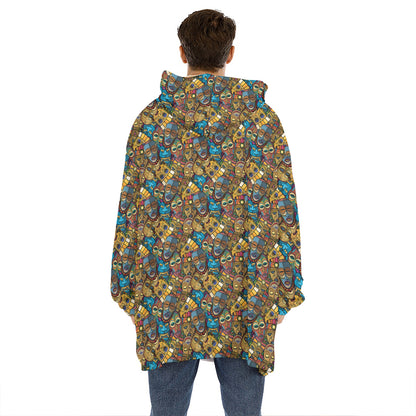 African Totem Masks Pattern Print Hoodie Blanket