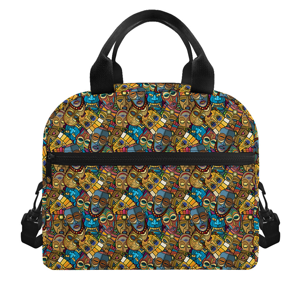 African Totem Masks Pattern Print Insulated Lunch Bag