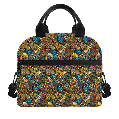 African Totem Masks Pattern Print Insulated Lunch Bag