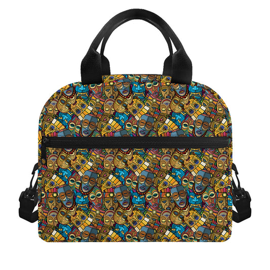African Totem Masks Pattern Print Insulated Lunch Bag