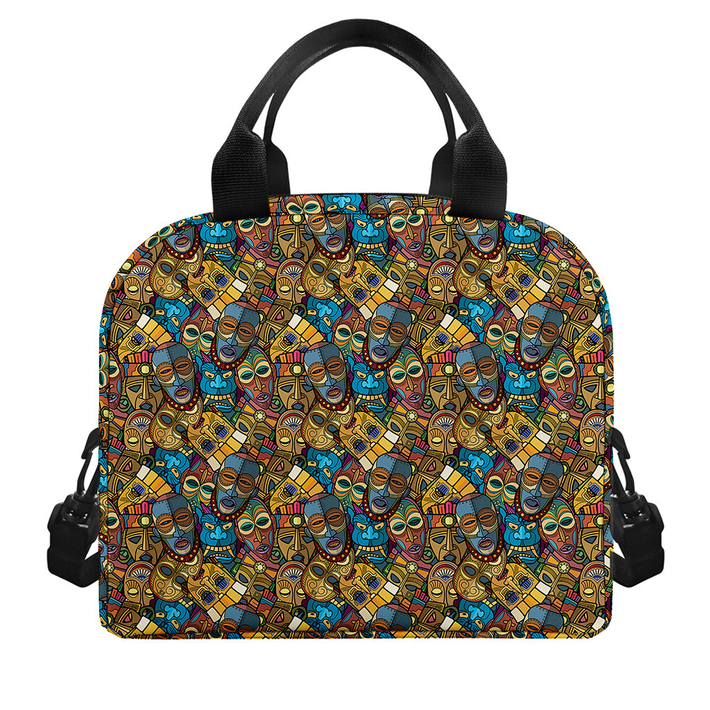 African Totem Masks Pattern Print Insulated Lunch Bag