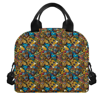 African Totem Masks Pattern Print Insulated Lunch Bag