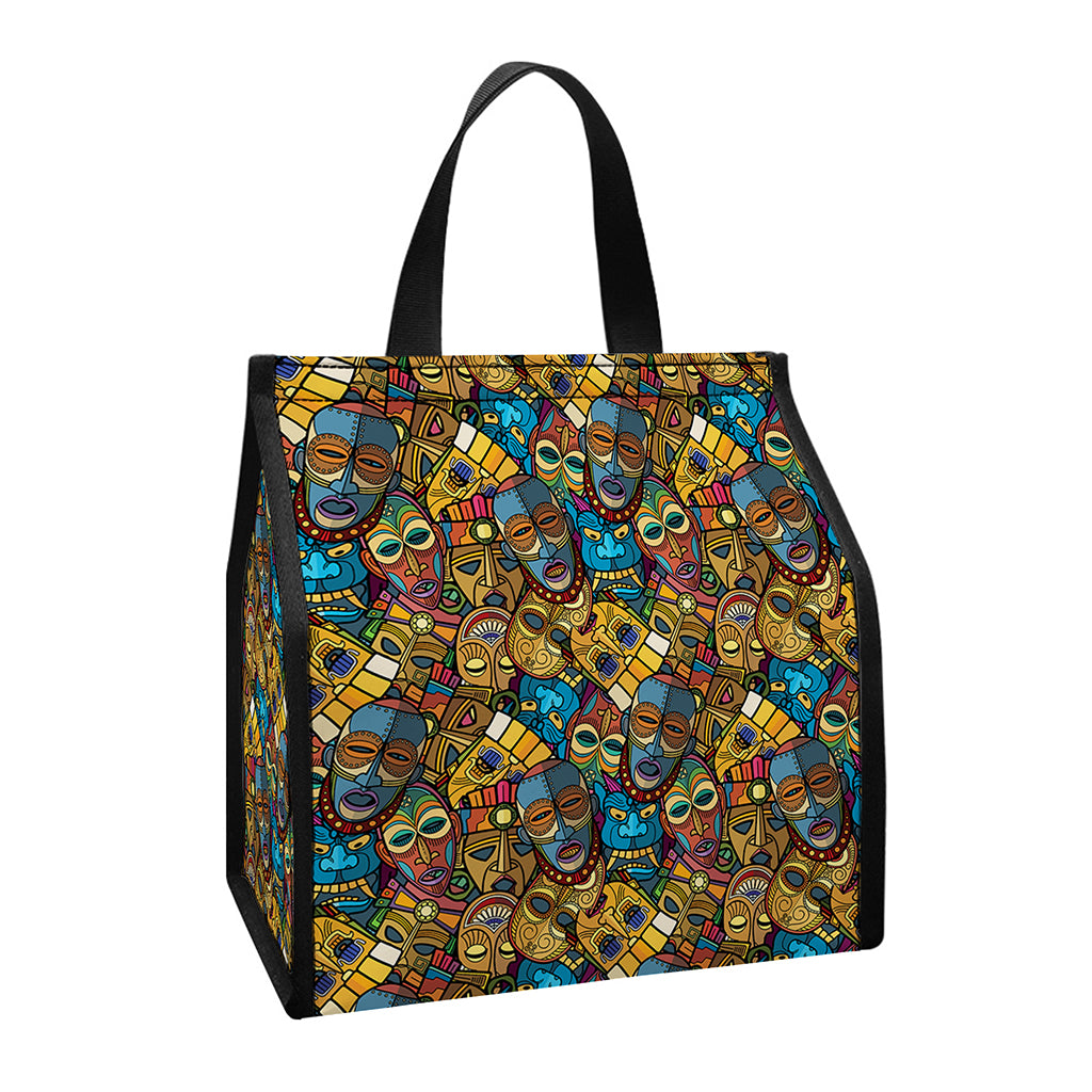 African Totem Masks Pattern Print Insulated Lunch Tote