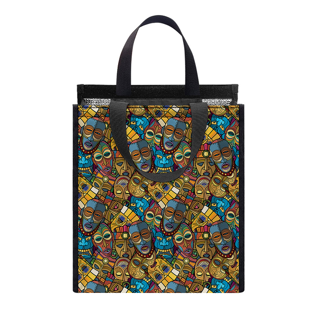 African Totem Masks Pattern Print Insulated Lunch Tote