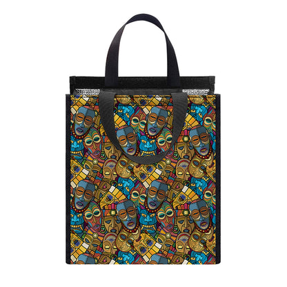 African Totem Masks Pattern Print Insulated Lunch Tote