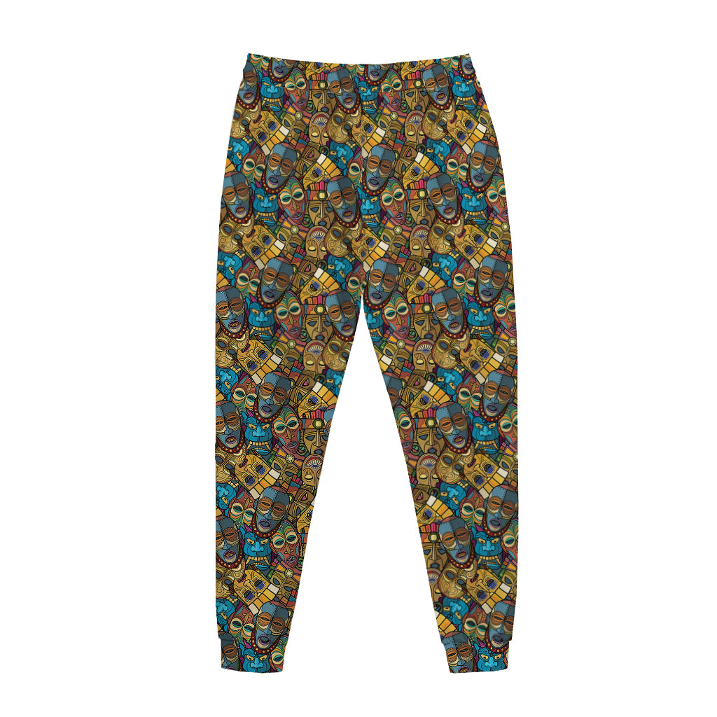 African Totem Masks Pattern Print Jogger Pants
