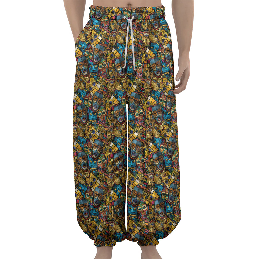 African Totem Masks Pattern Print Lantern Pants