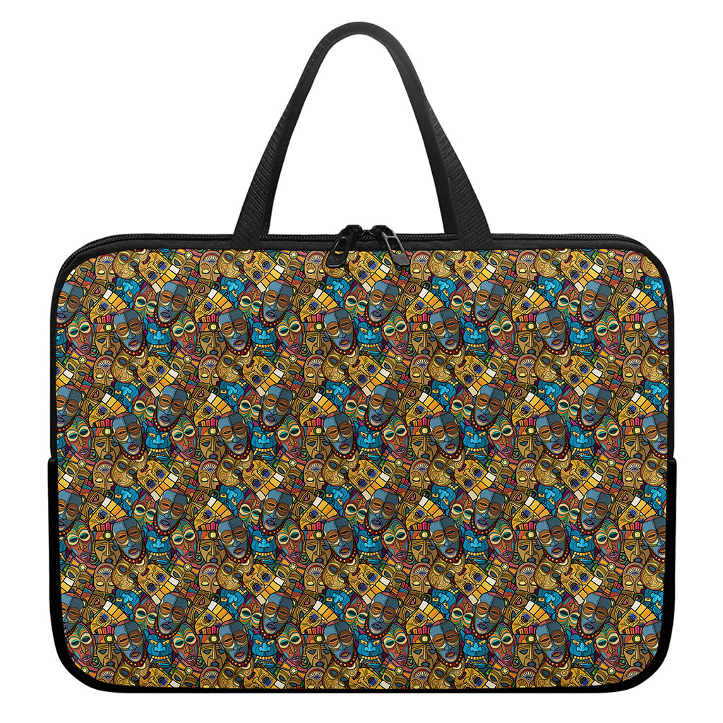 African Totem Masks Pattern Print Laptop Sleeve With Handle