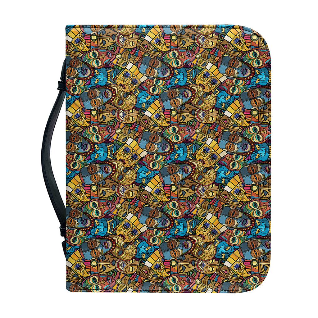 African Totem Masks Pattern Print Leather Bible Cover