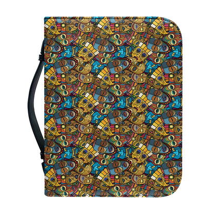 African Totem Masks Pattern Print Leather Bible Cover