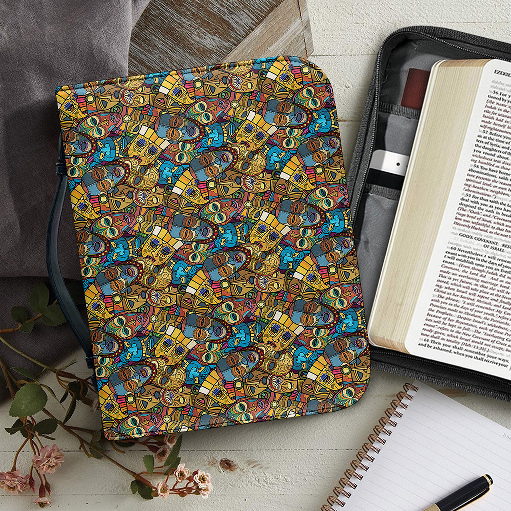 African Totem Masks Pattern Print Leather Bible Cover