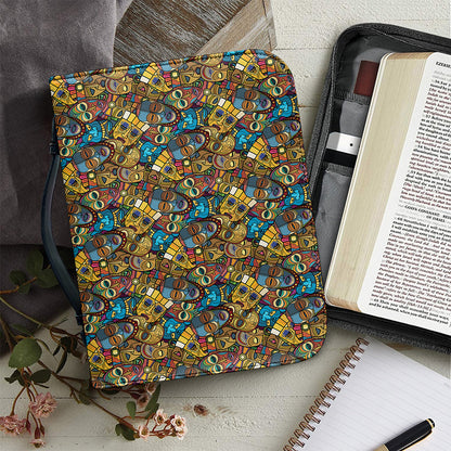 African Totem Masks Pattern Print Leather Bible Cover