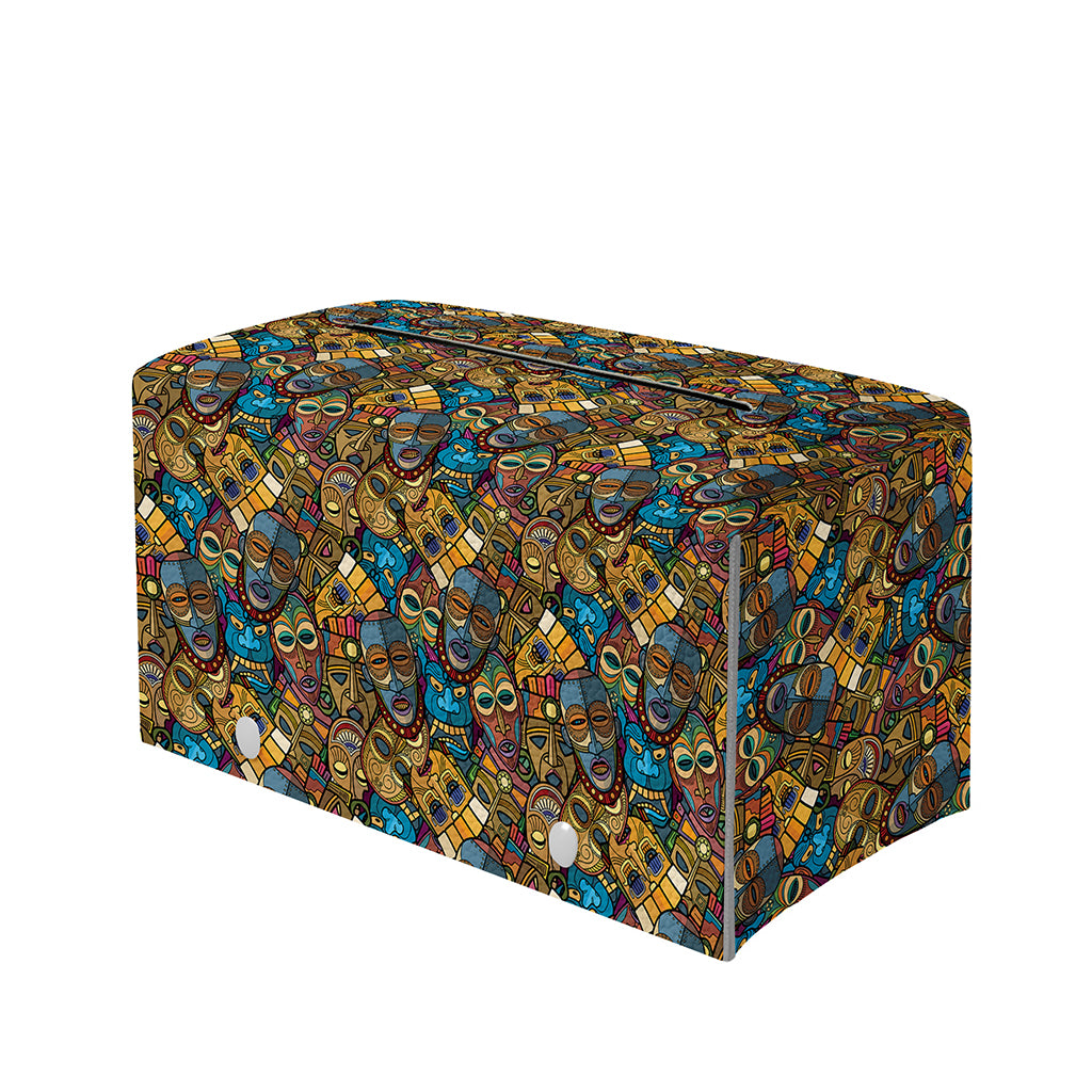 African Totem Masks Pattern Print Leather Tissue Box Cover