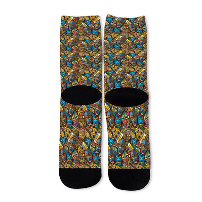 African Totem Masks Pattern Print Long Socks
