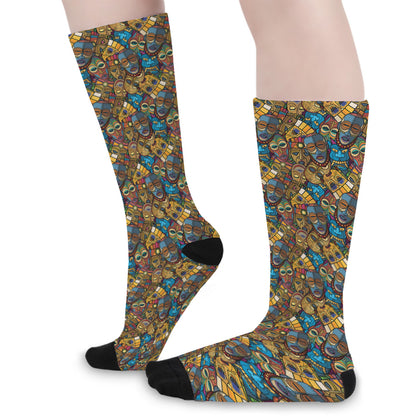 African Totem Masks Pattern Print Long Socks