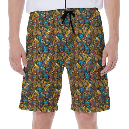 African Totem Masks Pattern Print Men's Beach Shorts