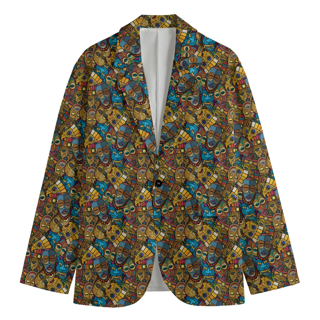 African Totem Masks Pattern Print Men's Blazer