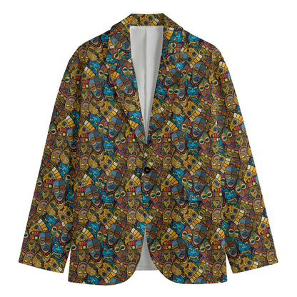 African Totem Masks Pattern Print Men's Blazer