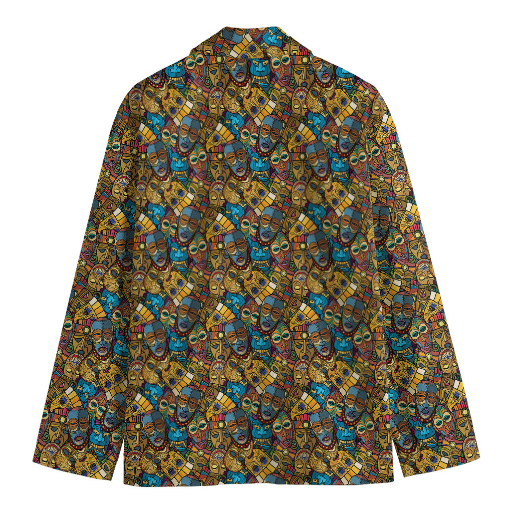 African Totem Masks Pattern Print Men's Blazer