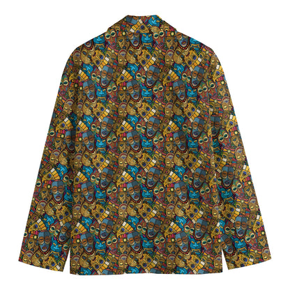 African Totem Masks Pattern Print Men's Blazer