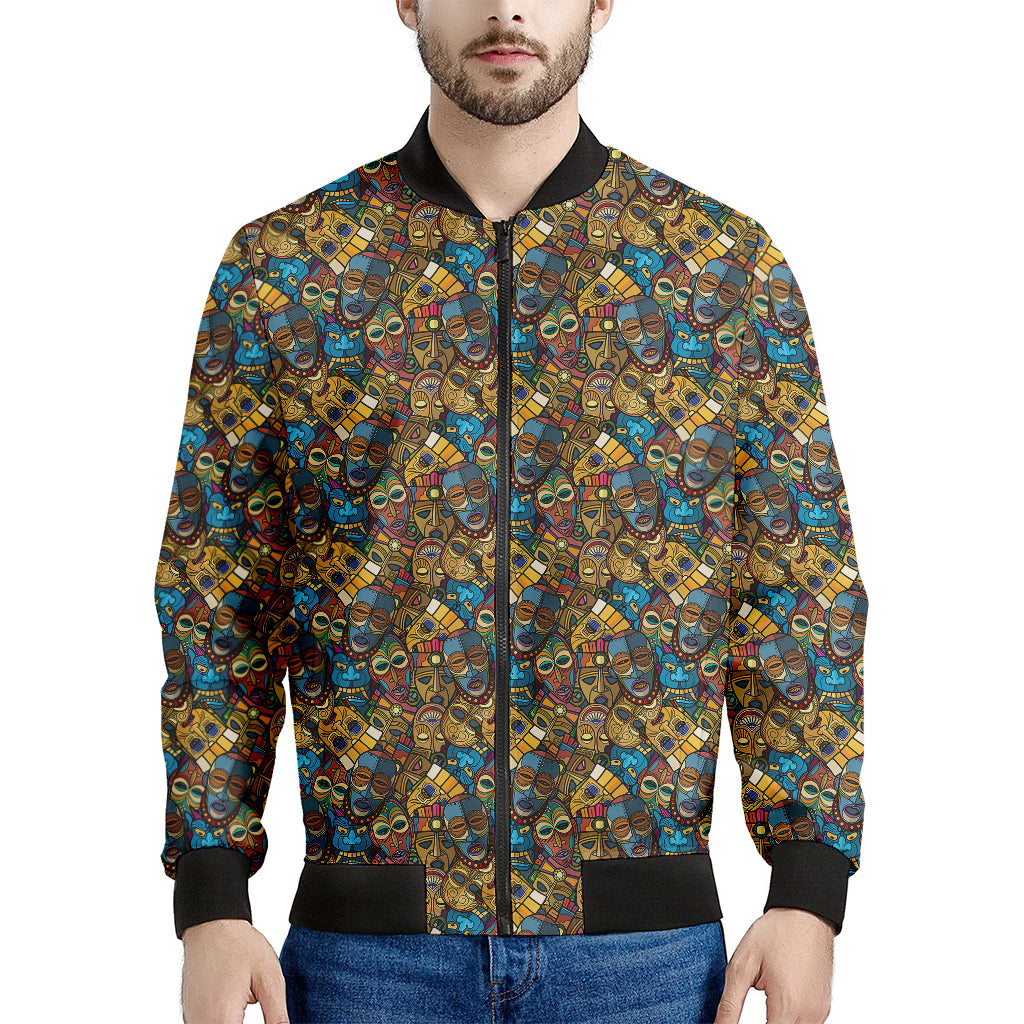 African Totem Masks Pattern Print Men's Bomber Jacket