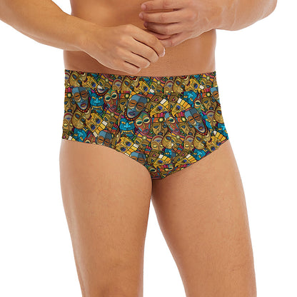African Totem Masks Pattern Print Men's Briefs