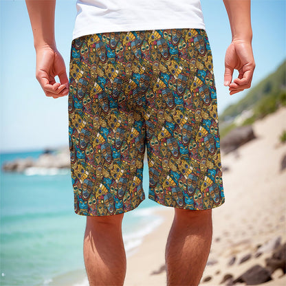 African Totem Masks Pattern Print Men's Cargo Shorts