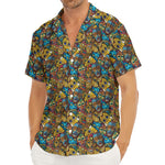 African Totem Masks Pattern Print Men's Deep V-Neck Shirt