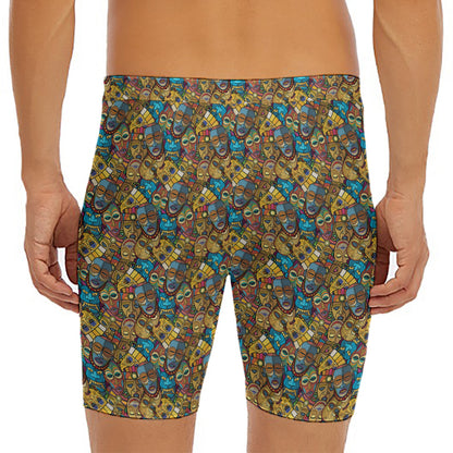 African Totem Masks Pattern Print Men's Long Boxer Briefs