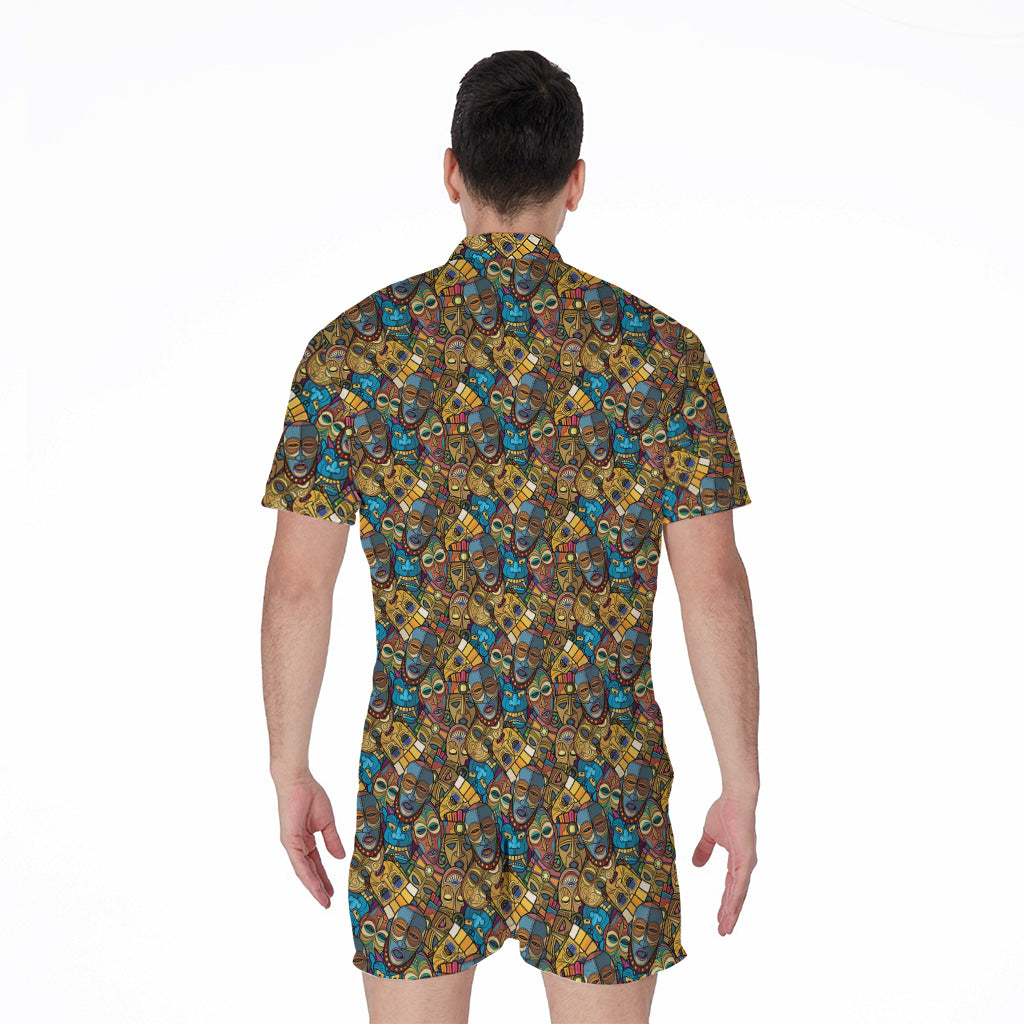 African Totem Masks Pattern Print Men's Rompers