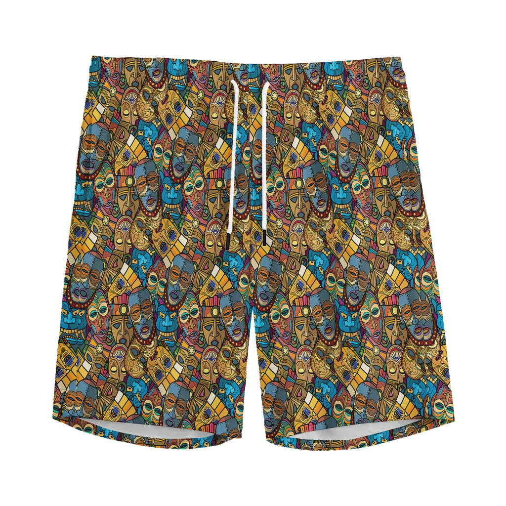 African Totem Masks Pattern Print Men's Sports Shorts
