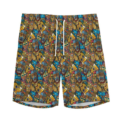African Totem Masks Pattern Print Men's Sports Shorts