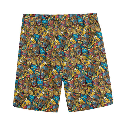 African Totem Masks Pattern Print Men's Sports Shorts