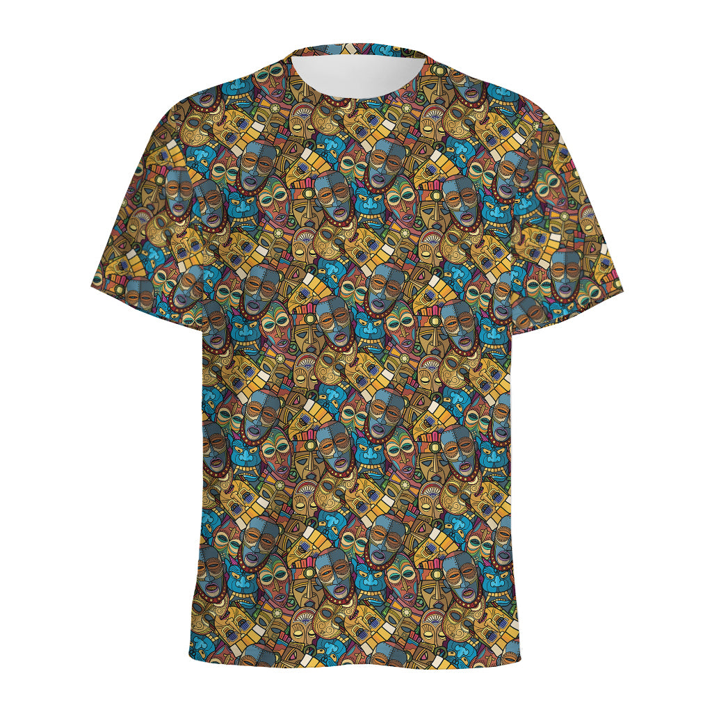 African Totem Masks Pattern Print Men's Sports T-Shirt