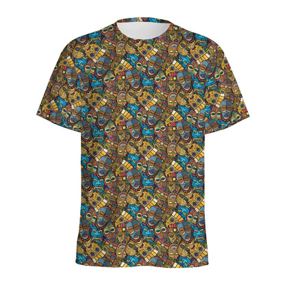 African Totem Masks Pattern Print Men's Sports T-Shirt