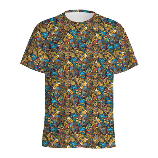 African Totem Masks Pattern Print Men's Sports T-Shirt
