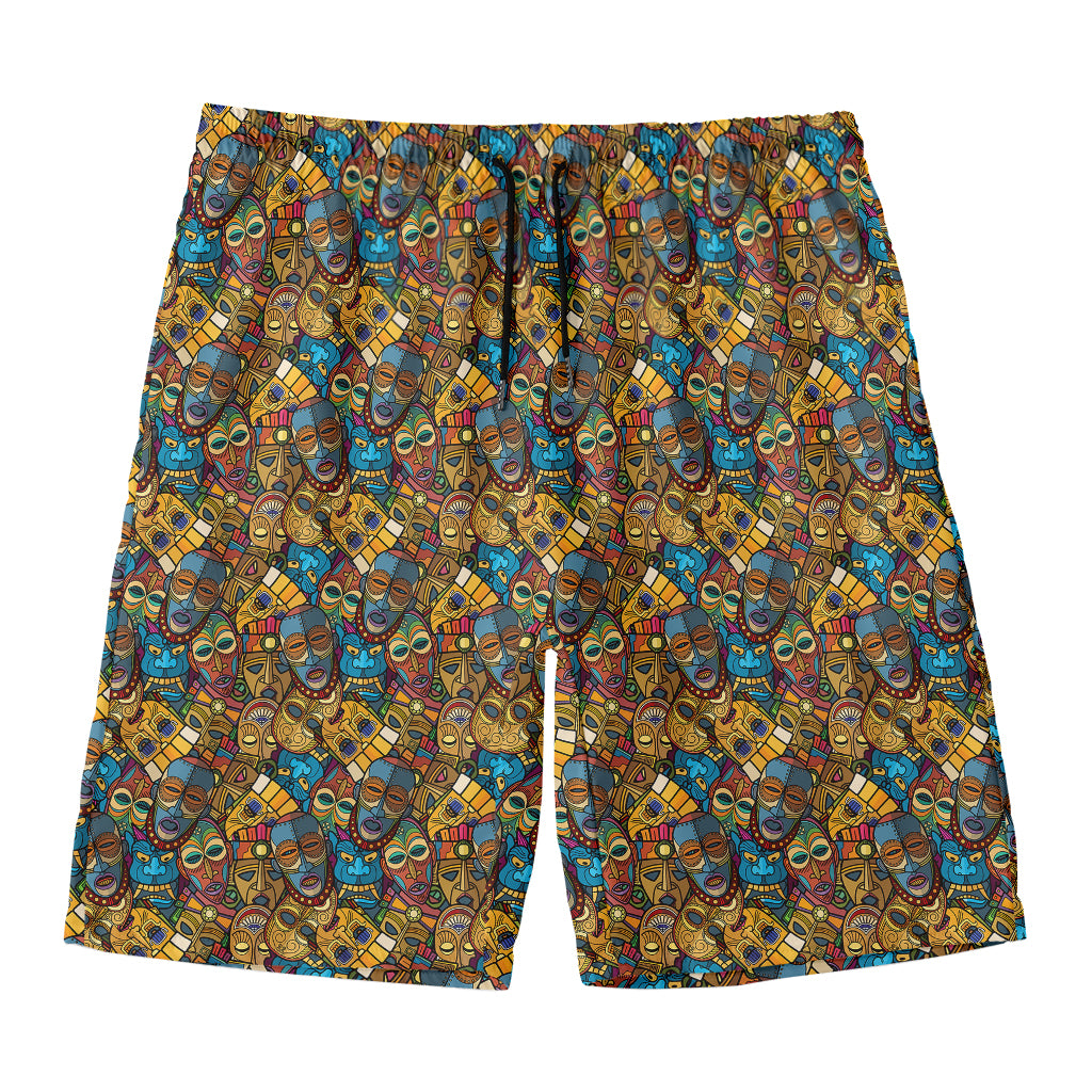 African Totem Masks Pattern Print Men's Swim Trunks