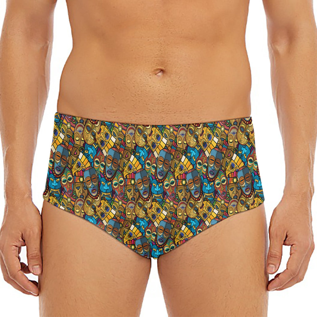 African Totem Masks Pattern Print Men's Triangle Swim Briefs