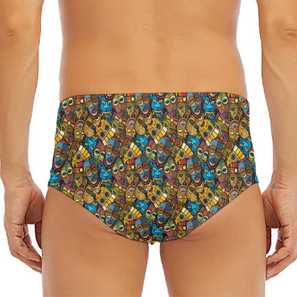 African Totem Masks Pattern Print Men's Triangle Swim Briefs