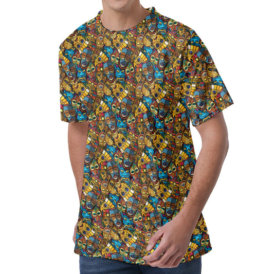 African Totem Masks Pattern Print Men's Velvet T-Shirt