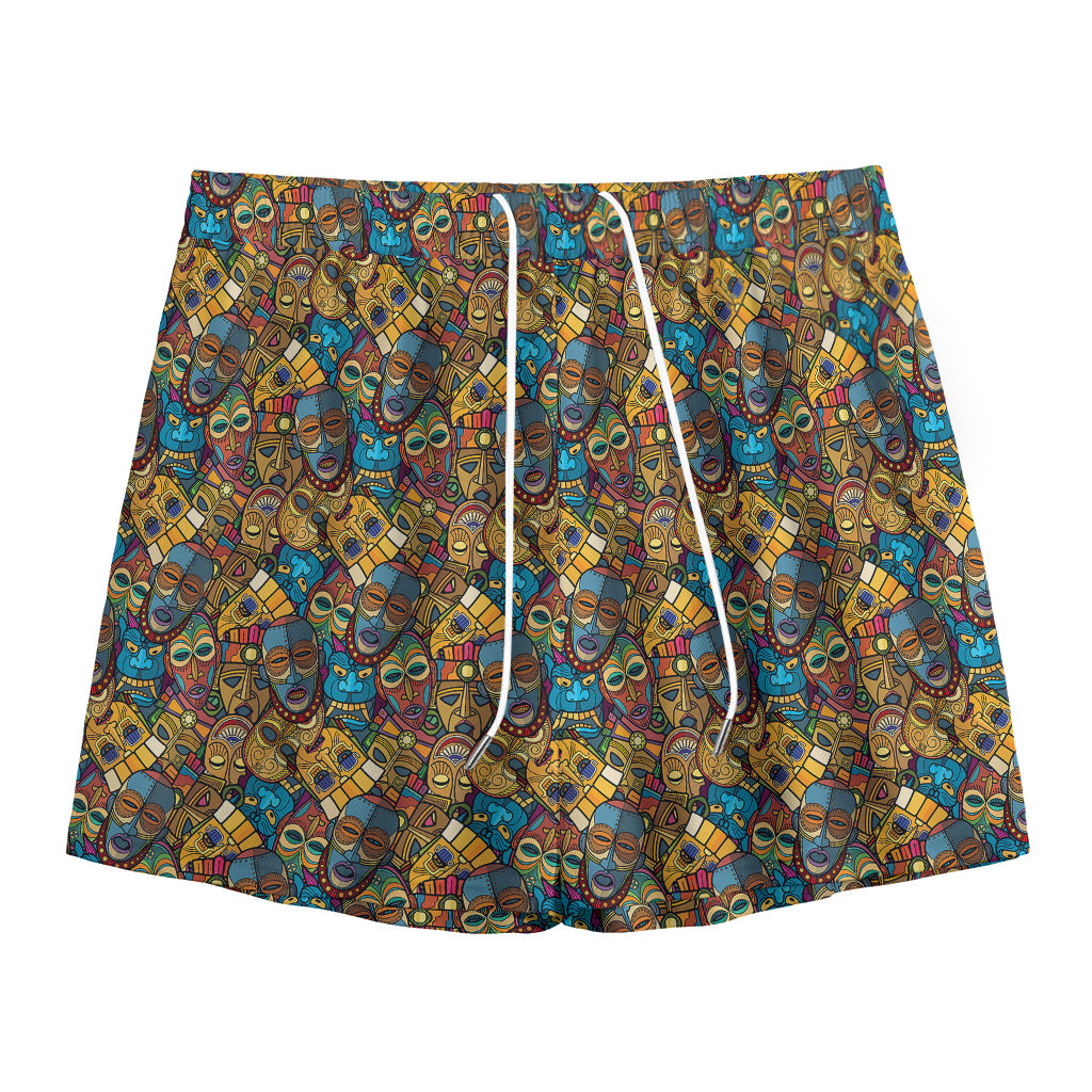 African Totem Masks Pattern Print Mesh Shorts