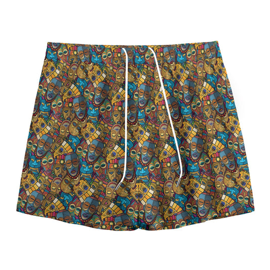African Totem Masks Pattern Print Mesh Shorts