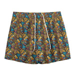 African Totem Masks Pattern Print Mesh Shorts