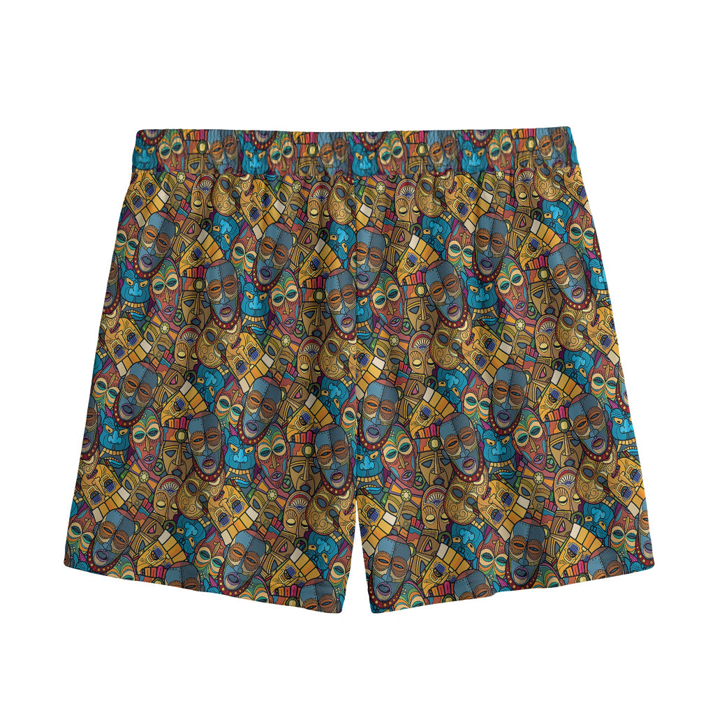 African Totem Masks Pattern Print Mesh Shorts